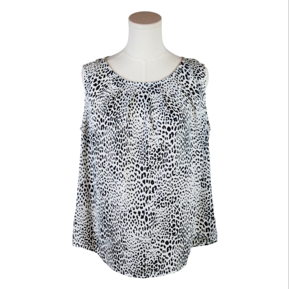 Worthington Petite Large PL Sleeveless Animal Print Blouse Keyhole Back Top - Picture 1 of 8